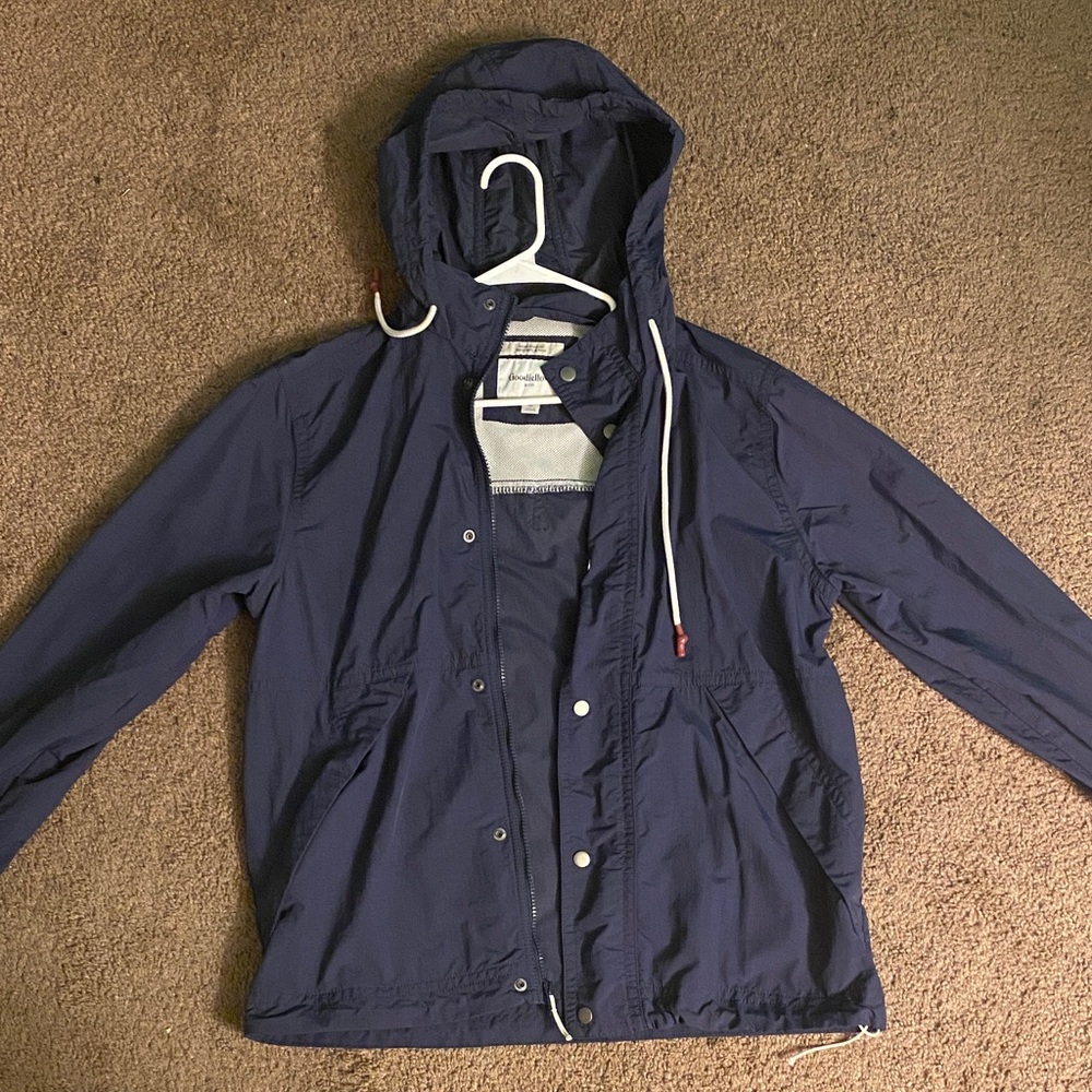 Goodfellow & Co Men's Blue Hooded Raincoat
